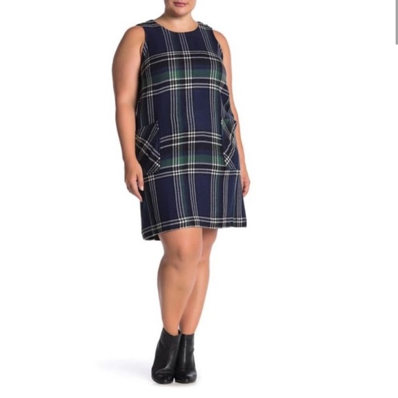 Susina Blue Plaid Jumper Shift Dress 1X NWT - Picture 1 of 8